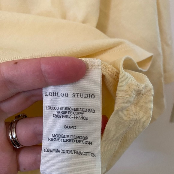 LOULOU STUDIO GUPO CROPPED PIMA COTTON T SHIRT BUTTER YELLOW PASTEL - Picture 8 of 9